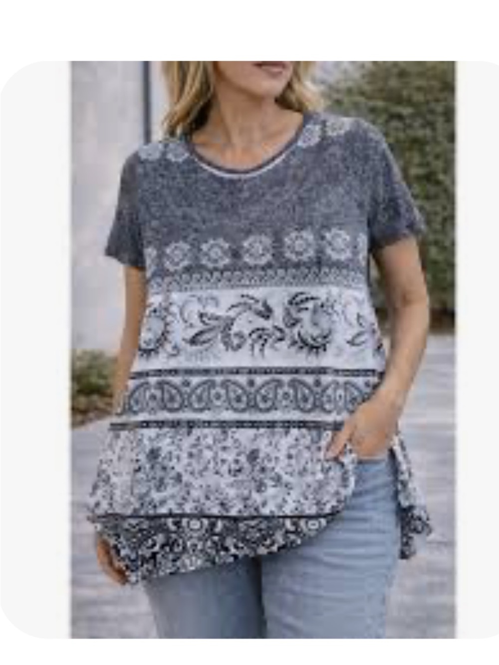 Sacred Threads NWT Gray Design Tunic with Sheer Lace Sleeve. Size S/M
